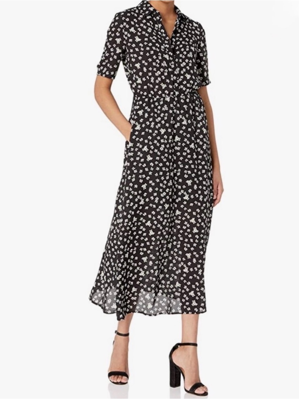 Black Floral Button-Front Midi Dress - Classic Women's Dress